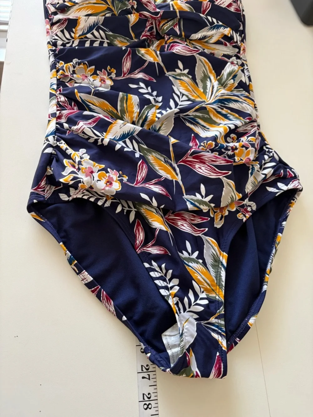 NWT Anne Cole Navy One-Piece Halter Neck Tropical Print Swimsuit (10) Vacation